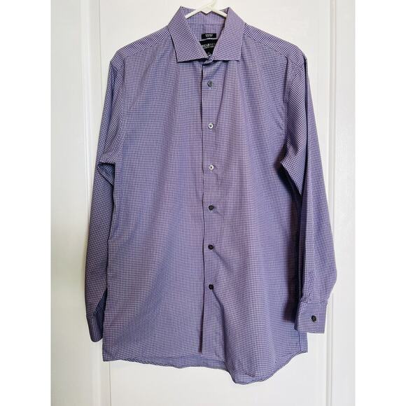 Awearness Kenneth Cole Purple Check Slim Fit Dress Shirt 16 32/33 Cotton - Picture 2 of 9